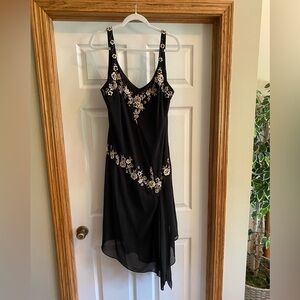 R&M Richards Black Dress with Gold Embellishments